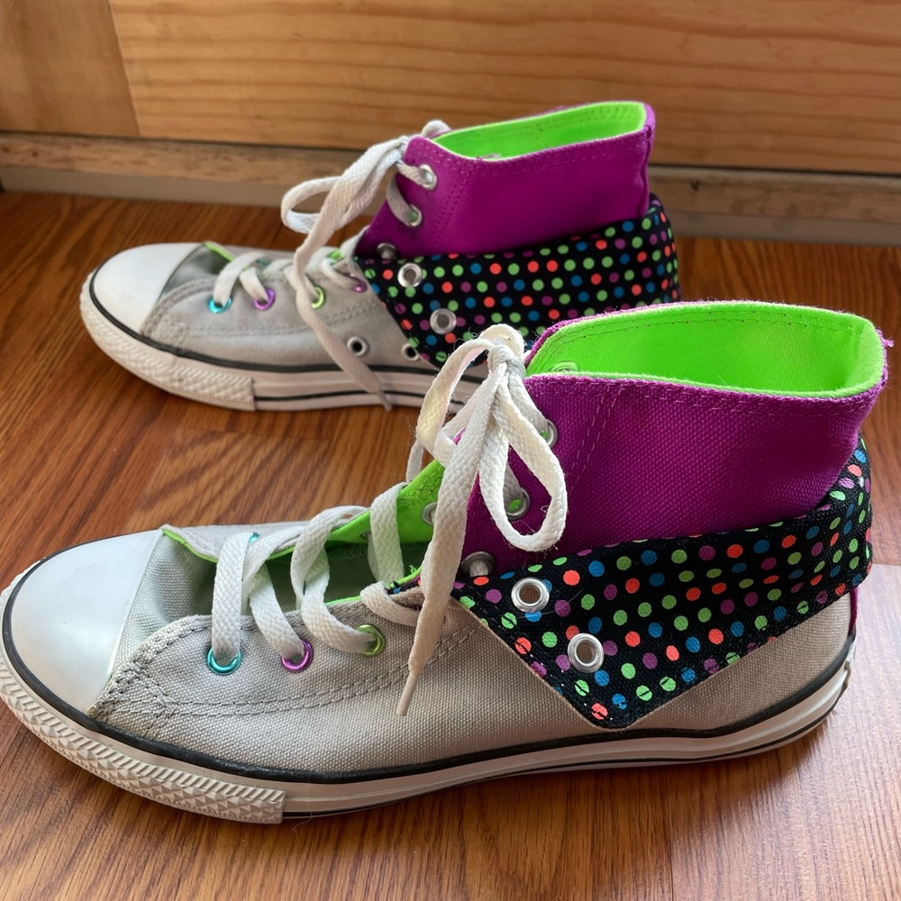 VGUC Converse size 8 multicolor, grey, purple, polka dot, green
